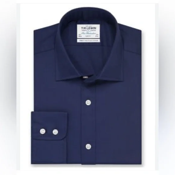 T.M. Lewin Cotton Twill Two Fold Cotton Casual Shirt Navy NWOT 16.5 regular - Picture 2 of 5